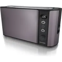 Arendo Broodrooster, 1 langere gleuf, geschikt voor 2 sneetjes, 1000 W, met lange gleuf, broodroosteraccessoire, warmte-isolerende behuizing, display, ontdooifunctie, roestvrij staal, vulkaangrijs