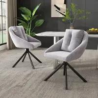 Flieks Eetkamerstoelen, set van 2, 360° draaibaar, gestoffeerde keukenstoel met kussen, draaistoel met armleuningen en metalen poten, woonkamerstoel, fluweel, grijs