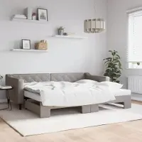 Prolenta Maison Exclusive - Uittrekbaar dagbed met matrassen, taupekleurig, 90x200 cm, stoffen bekleding