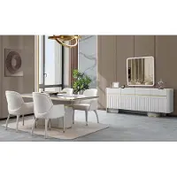 AEA Esszimmer Set Esstisch 4x Stühle Sideboard mit Spiegel Holz Essgruppe Garnitur