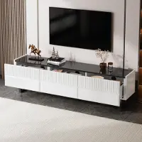 STILVORA TV-kast met drie lades, een lage TV-meubel met meerdere aparte compartimenten, zwart-wit design