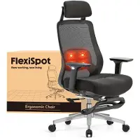 FlexiSpot MasterEase ergonomische bureaustoel met 3D Shiatsu-massage, verstelbare lendensteun, geheugenfoam zitkussen en uitschuifbare voetsteun, zwart