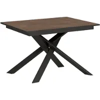 Ityhome - Uittrektafel 120/180x80 cm, model Ganty, notenhoutfineer met antracietrand, antraciet frame en poten