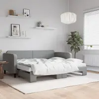 Prolenta Maison Exclusive - Uittrekbaar dagbed met matras, lichtgrijs, 90x200 cm, stof