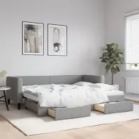 Prolenta Maison Exclusive - Uittrekbaar dagbed met lades, lichtgrijs, 80x200 cm, gestoffeerd