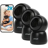 IeGeek Beveiligingscamera Binnen - 2K 3MP Ultra HD - Huisdiercamera met App - Beveiligingscamera's - Wifi Camera APP - AI Tracking - Bewakingscamera - 2.4/5 GHz - 3 stuks - Zwart