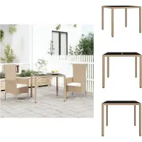 vidaXL Tuintafel met glazen blad, beige, polyrotan en hardglas - Tuintafels