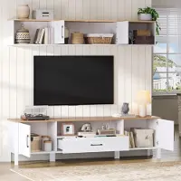 STILVORA Televisiemeubelset - Tv Meubel Met Wandvitrine En Opbergruimte - Voor Woonkamer - MDF - Wit - 180x40x50 Cm