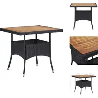 vidaXL Tuin-eettafel, zwart, van polyrotan en massief acaciahout - Tuintafels