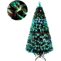 XMTECH 240 cm PVC kerstboom, kunstmatig met automatische lichtstanden, met LED-glasvezel kerstboom van groen PVC en metalen voet