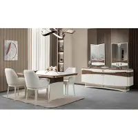 AEA Esszimmer Komplett Esstisch 4x Polsterstühle Sideboard 2x Spiegele Weiß 8tlg