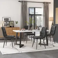 Flieks zithoek, eethoek, 5-delig. Eettafel met 4 stoelen. 4 fluweel bekleden fauteuils. Rechthoekige eettafel, 117 cm, grijs