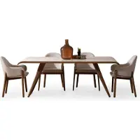 AEA Weiß-braune Esszimmer Garnitur Moderner Esstisch 6x Polsterstühle 9tlg