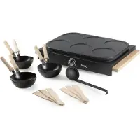 Domo DO8719W Wok party set - 6 personen - Ook voor pannenkoeken - 1000 W - Houten handvaten