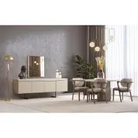 AEA Beige Esszimmergarnitur Designer Esstisch Polsterstühle Luxus Anrichte
