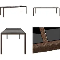 vidaXL Tuintafel met glazen blad, bruin, polyrotan - Tuintafel met glazen blad - Tuintafels met glazen bladen - Tuinmeubels - Eettafel