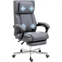 Vinsetto Bureaustoel met massagefunctie, verstelbare rugleuning, uitschuifbare voetsteun, linnenlook, grijs, 65 x 61 x 113 cm