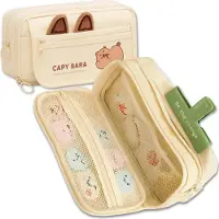 Edibazzar | Etui, tas, uitklapbaar, beige, kapibara-print, ruim, groot