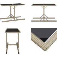 vidaXL Tuintafel Beige 110x53x72 cm, glas en polyrotan - Tuintafel - Tuintafels - Buitenmeubel - Buitenmeubels