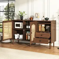 Aiorber Kommoden met rieten deuren, dressoir, verstelbare legplanken, magnetische deurvergrendeling, geschikt voor eetkamer of woonkamer, afmetingen 130x75,5x40 cm, houtkleur