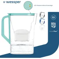 Wessper 2.7L waterfilterkan met filterslijtage-indicator, compatibel met Brita Maxtra, Maxtra+, incl. 1 filter, Kleur: Mint