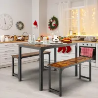 B2X Eettafel met 2 banken. Eetset bestaande uit: tafel, 110 x 70 cm. Keukentafel voor 4 personen. Kleur: zwart