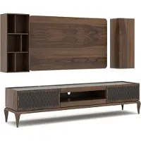 AEA Holzmöbel Wohnzimmer Set 4tlg TV-Ständer Bücherregale Wohnwand TV Rahmen