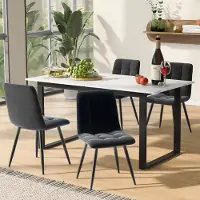 OKWISH Eetset voor 4 personen (5-delig), bestaande uit een eettafel met 4 stoelen. Rechthoekige uitschuifbare eettafel, 140/180 x 80 x 75 cm, met fluwelen eetstoelen. Kleur: grijs & zwart