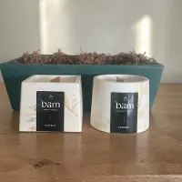 Bam Geschenkmand met 2 Gardenia Geurkaarsen van Zonnebloemwas – Luxe Cadeauset – Handgemaakte Geurkaarsen – Bloemige Geur