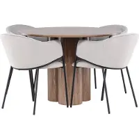 Ebuy24 Olivia eethoek tafel Ø110cm en 4 velours stoelen met armleuningen bruin.