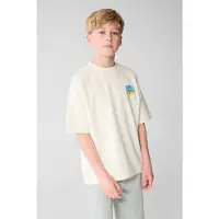 Shoeby T-shirt met backprint ecru Jongens Katoen Ronde hals Backprint - maat 122/128