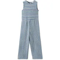 Mango gestreepte jumpsuit blauw Meisjes Katoen Ronde hals Streep - maat 104