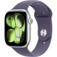 Apple Watch Series 11 GPS + Cellular 46 mm Silver Aluminium Case met Misty Violet Sportband - S/M
