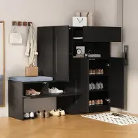 STILVORA Schoenenkast - Schoenenrek Met Gepolsterde Zitbank En Verstelbare Vakken - Modern Voor Hal Of Gang - 130x35x110 cm - Spaanplaat - Zwart
