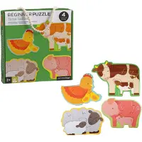 Petit Collage babydieren boerderij puzzel - educatief speelgoed karton.