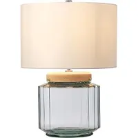 Elstead Lighting LED Tafellamp Luga | 1X E27 Max 60W | Metalwork Polished Nickel - Glassware Clear/Natural - Wood Light