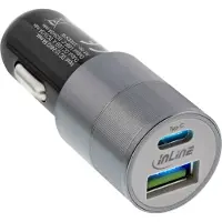 InLine autolader met 1 USB-C en 1 USB-A poort - Quick Charge 3.0 - 6A / zilver