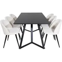 Ebuy24 MarinaBLBL eethoek eetkamertafel zwart en 6 Velvet eetkamerstal fluweel beige, zwart.