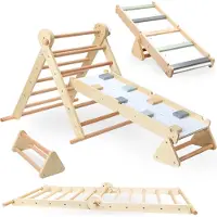 Mamabrum Houten Klimrek - Binnen Speeltuin - 2in1 Rocker, Ladder en Klimmuur, 9 Sporten, Dubbelzijdige Board, Klimladder