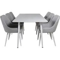 Ebuy24 Polar180X90WHWH eethoek eetkamertafel wit en 6 Plaza eetkamerstal grijs, wit.