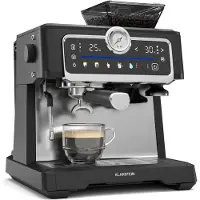 Klarstein GrandPresso Touch espressomachine met ingebouwde molen – 20 bar, 1350 W, geïntegreerde precisiemolen, touchscreen, 2,3 liter waterreservoir, stoommondstuk, roestvrij staal, zwart