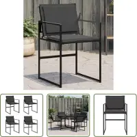 The Living Store Zwarte Tuinstoelen - Tuinstoelen - Tuinstoelen 4 st met kussens staal en textileen zwart - Buitensteun - Tuinset - Lounge Stoel