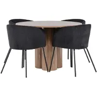 Ebuy24 Olivia eethoek tafel Ø110cm en 4 fluwelen stoelen met armleuningen bruin.