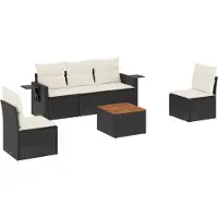 vidaXL 6-delige Loungeset met kussens poly rattan zwart
