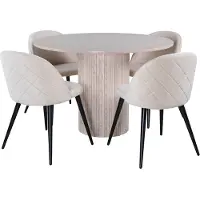 Ebuy24 BiancaROWW eethoek eetkamertafel eik fineer wit washed en 4 Velvet Stitches eetkamerstal velours beige.
