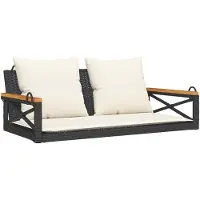 vidaXL Schommelbank met kussens 109x62x40 cm poly rattan zwart