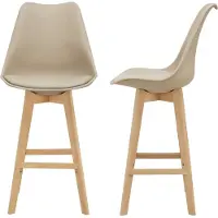 En.casa Barstoelen, set van 2. Barstoel met rugleuning. Bistrostoel met beklede zitting. Barkruk met houten frame. Beukenframe. Beige []