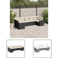 The Living Store Tuinset - Loungeset - 7-delige Loungeset met kussens poly rattan zwart - Loungemeubelen - Outdoor Furniture - Patio Set