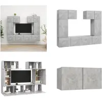 vidaXL 6-delige Tv-meubelset spaanplaat betongrijs - Tv-kastenset - Tv-kastensets - Tv-kasten - Tv-meubelset