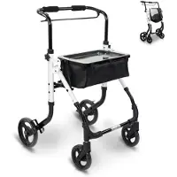 Mobiclinic Olimpo - Rollator - Looprek met wielen - Rollator met mandje - Lichtgewicht en Inklapbaar - 4 wielen - Met tas en dienblad - Aluminium - Verstelbaar - Handrem - Wit